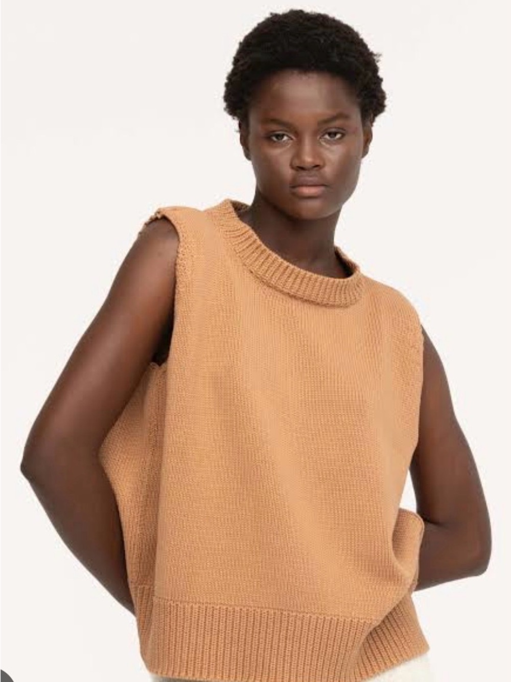 Sleeveless Knit Sweater Vest in Camel